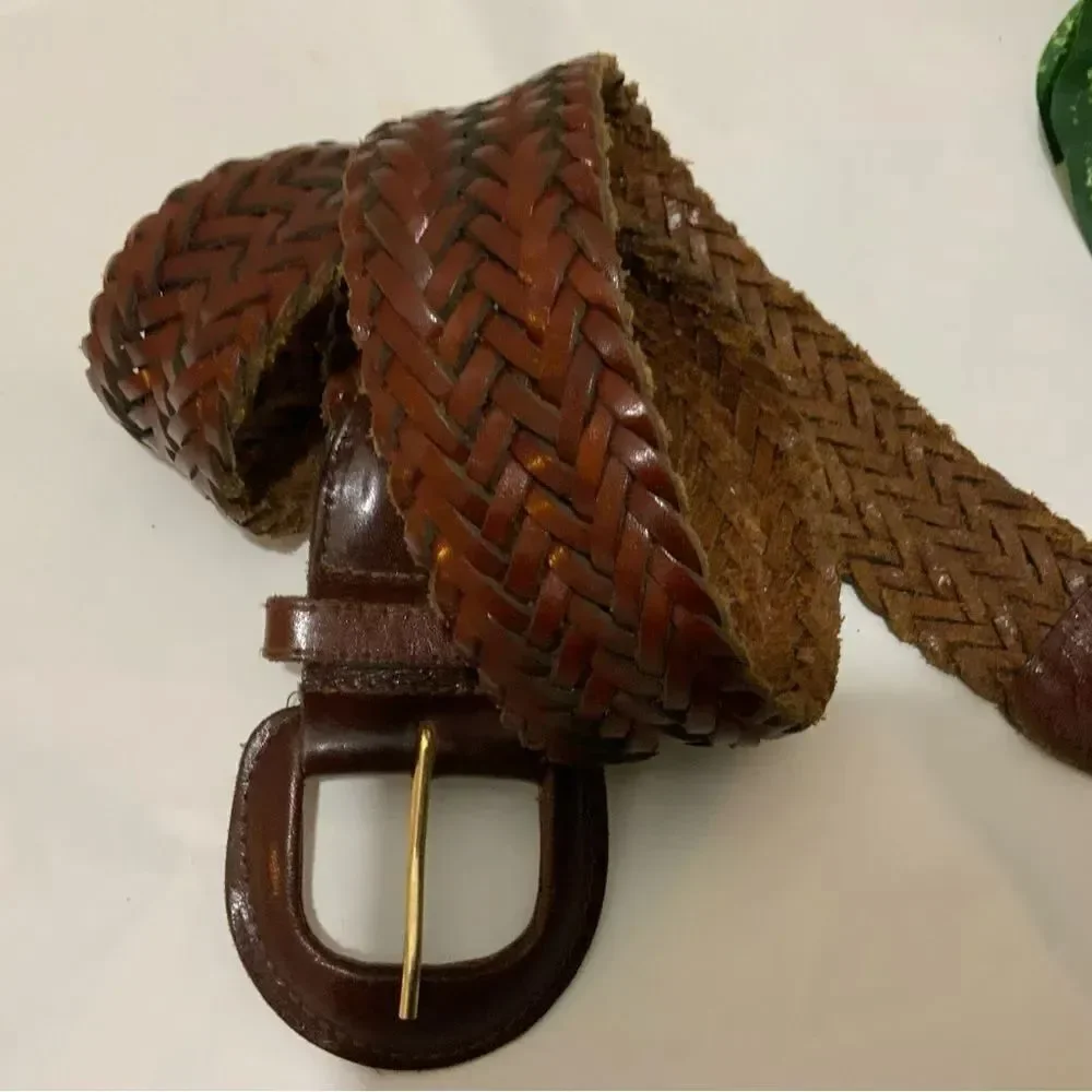 Vintage The Ritz Brown Leather Braided Western uruguay Women Belt M 39” length
